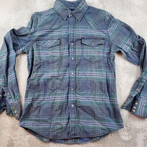 Converse One Star‎ Shirt Mens S Plaid Denim Pearl Snap Long Sleeve Workwear